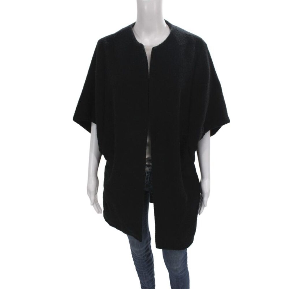By Malene Birger Women Kimono Cape Black Wool Open Front 3/4 Sleeve Size XS